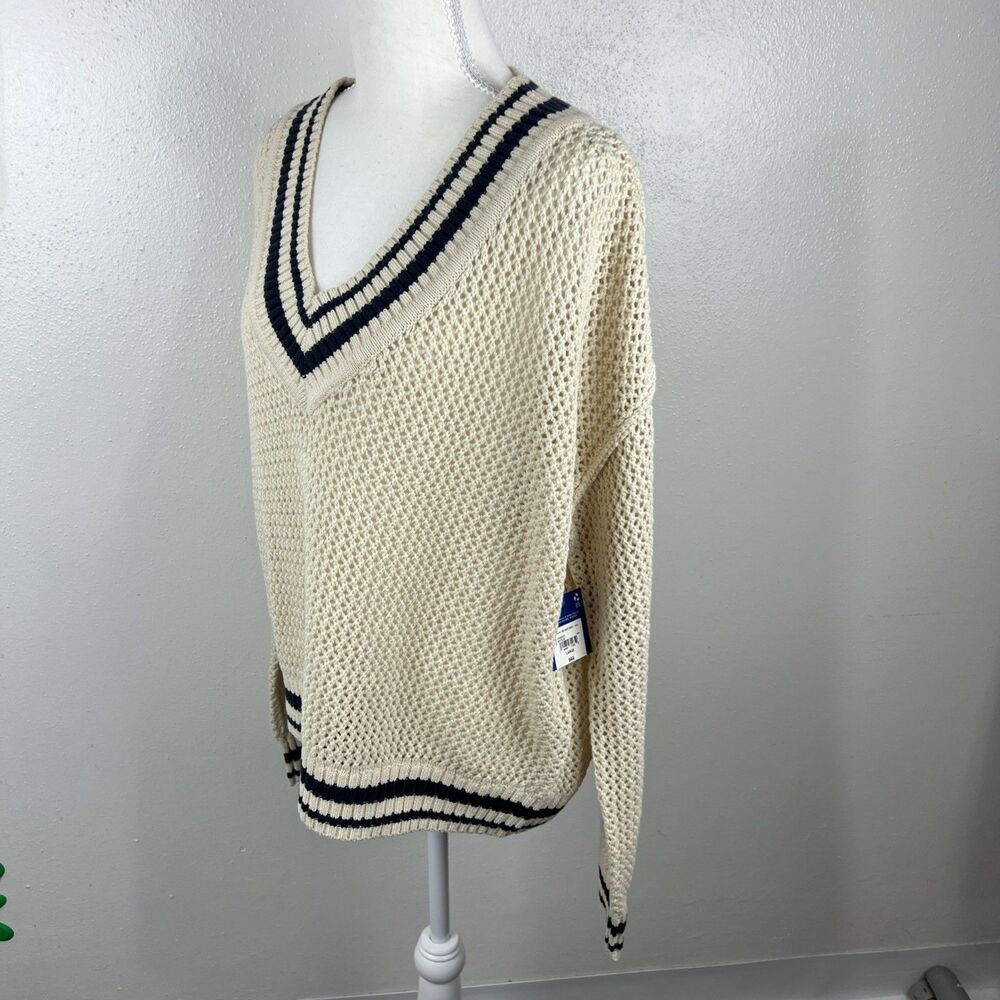 Arizona Sweater Women Large Beach Blue Varsity Pullover V-Neck Open Knit Casual - Picture 4 of 13